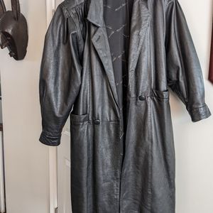 Vintage Etienne Aigner black leather trench coat 1980s